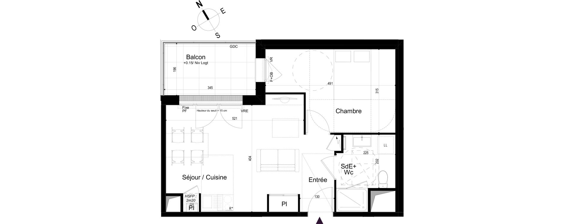 Appartement T2 de 42,98 m2 &agrave; Mondeville Vall&eacute;e barrey - piscine - madelaine