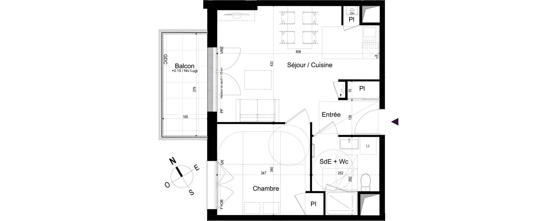 Appartement T2 de 44,69 m2 &agrave; Mondeville Vall&eacute;e barrey - piscine - madelaine