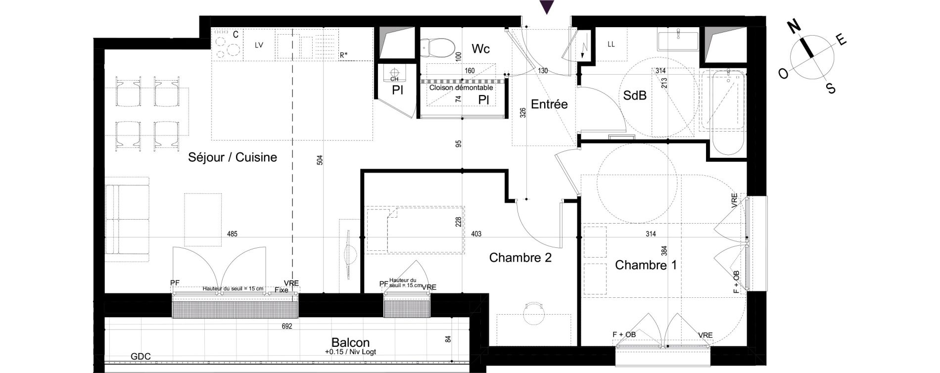 Appartement T3 de 62,31 m2 &agrave; Mondeville Vall&eacute;e barrey - piscine - madelaine