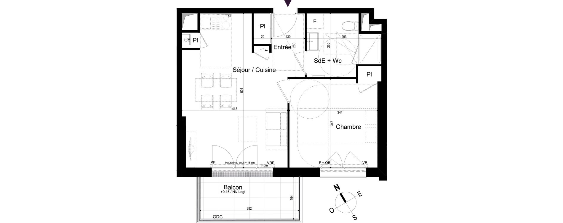Appartement T2 de 43,89 m2 &agrave; Mondeville Vall&eacute;e barrey - piscine - madelaine