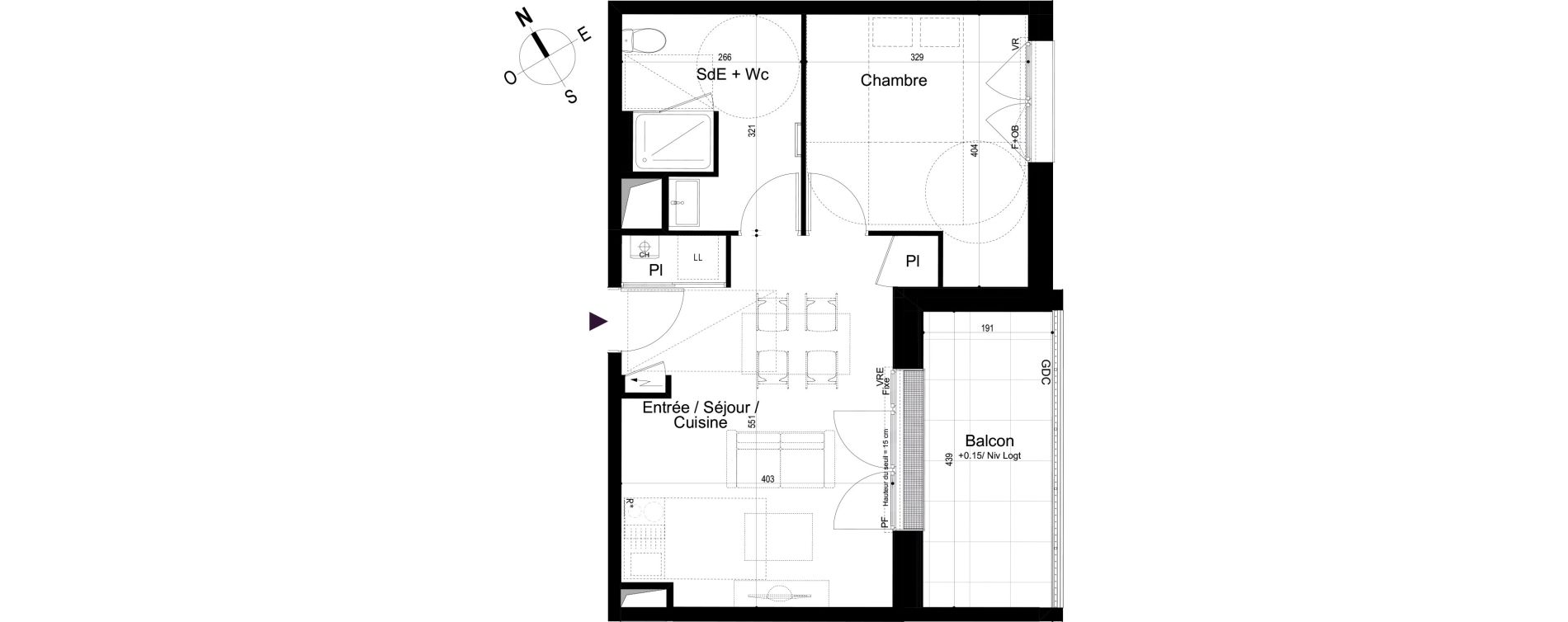 Appartement T2 de 41,39 m2 &agrave; Mondeville Vall&eacute;e barrey - piscine - madelaine