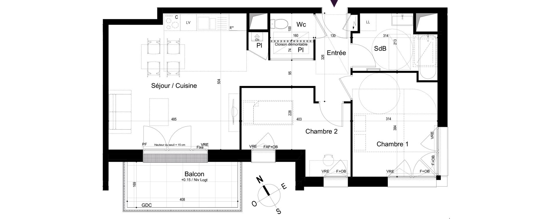 Appartement T3 de 62,30 m2 &agrave; Mondeville Vall&eacute;e barrey - piscine - madelaine