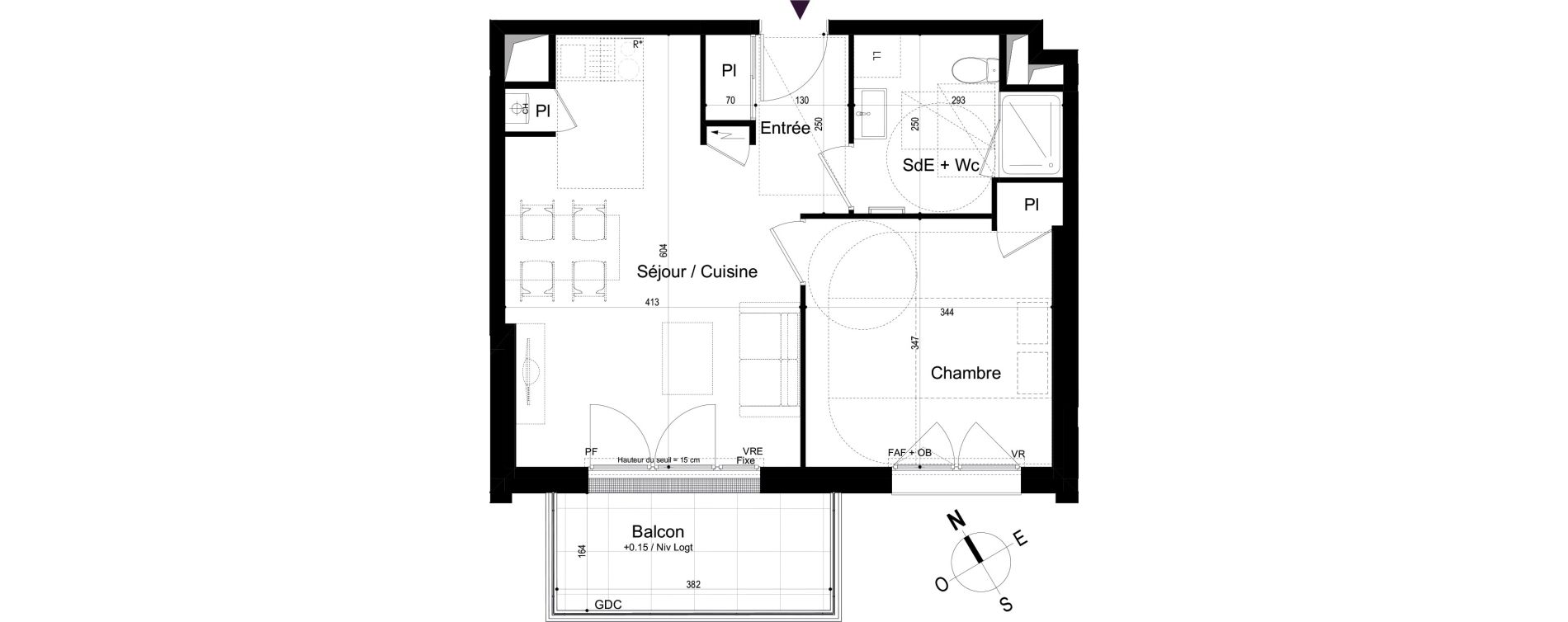Appartement T2 de 43,89 m2 &agrave; Mondeville Vall&eacute;e barrey - piscine - madelaine