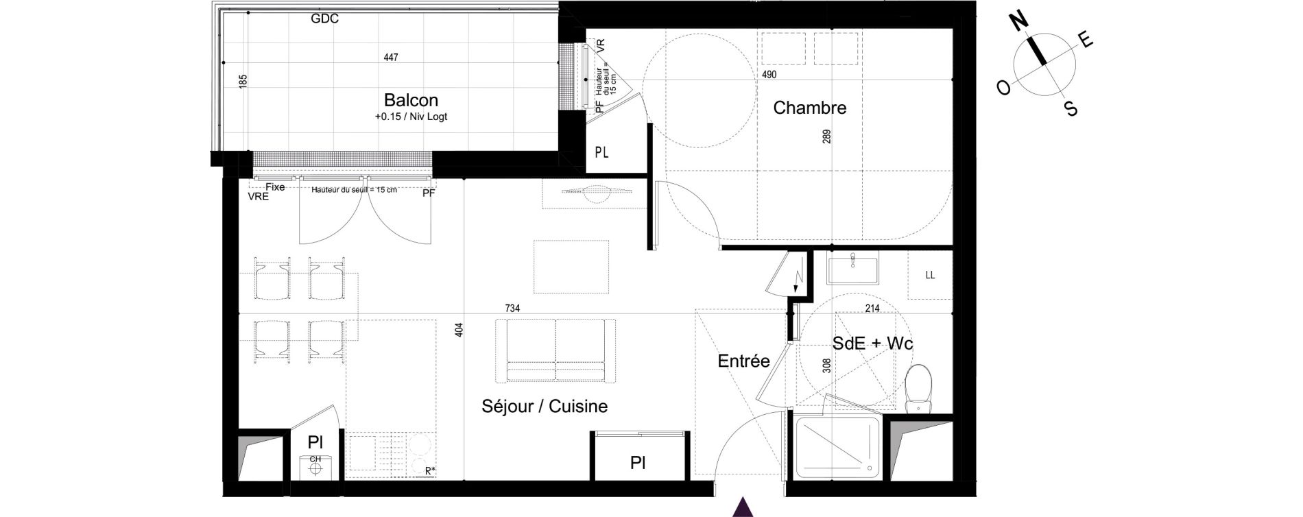 Appartement T2 de 46,07 m2 &agrave; Mondeville Vall&eacute;e barrey - piscine - madelaine