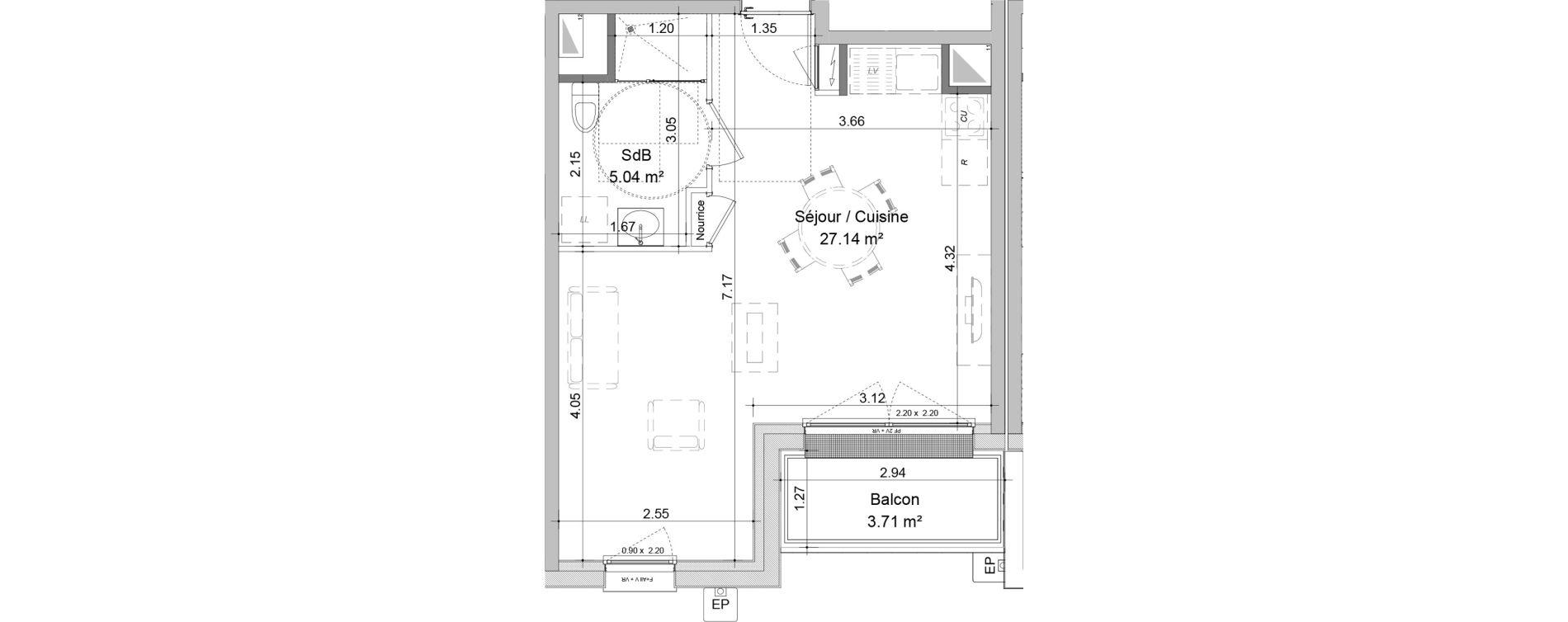 Appartement T1 de 32,18 m2 &agrave; Mondeville Centre