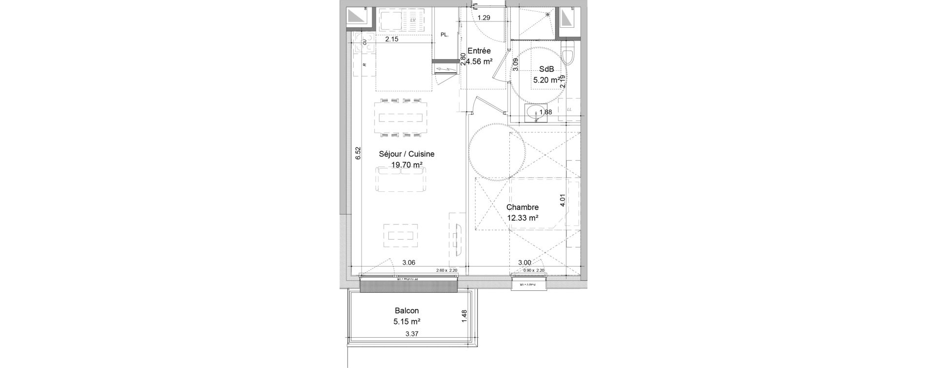 Appartement T2 de 41,79 m2 &agrave; Mondeville Centre