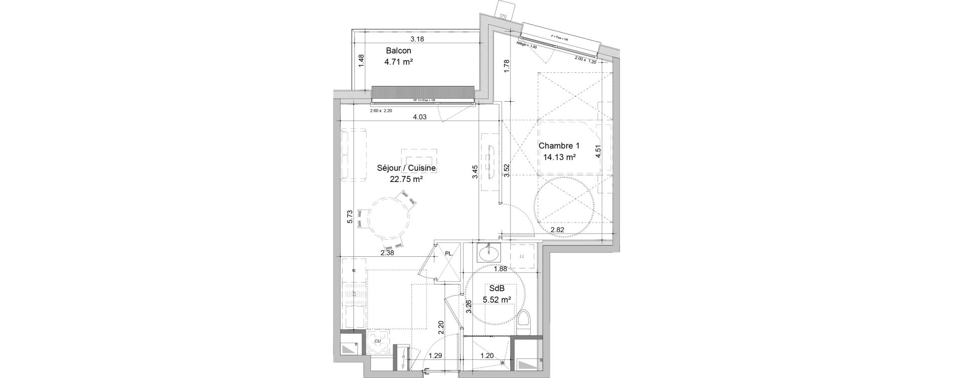 Appartement T2 de 42,40 m2 &agrave; Mondeville Centre