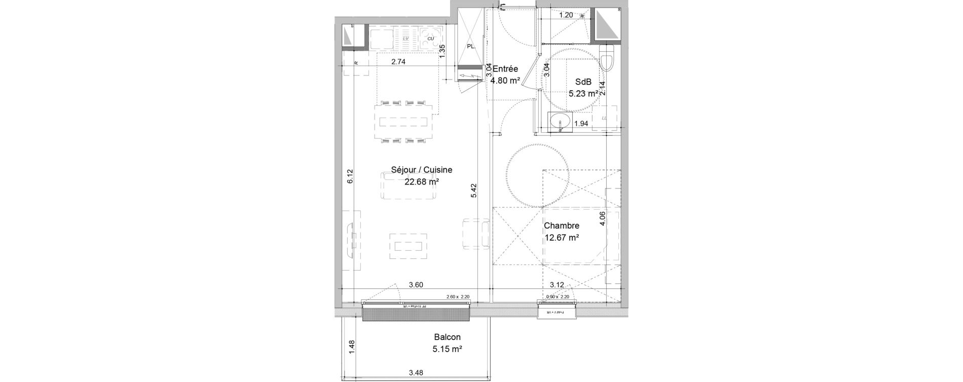 Appartement T2 de 45,38 m2 &agrave; Mondeville Centre