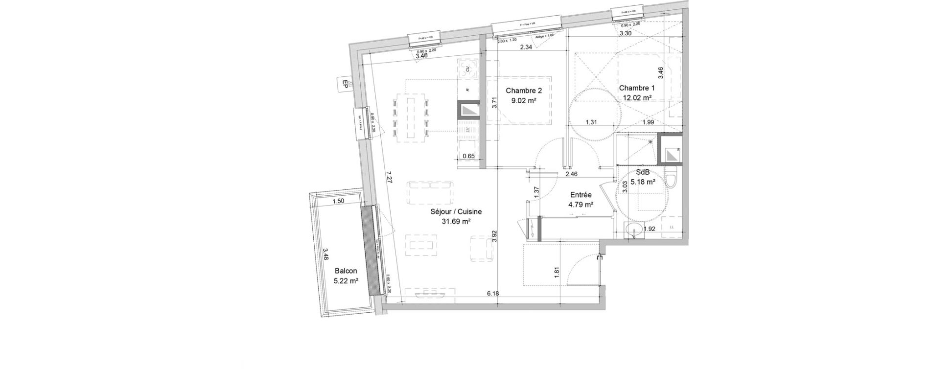 Appartement T3 de 62,70 m2 &agrave; Mondeville Centre