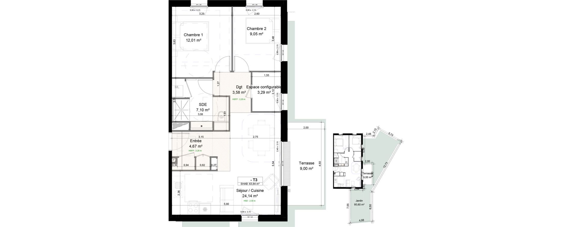 Appartement T3 de 63,84 m2 &agrave; Mondeville Centre