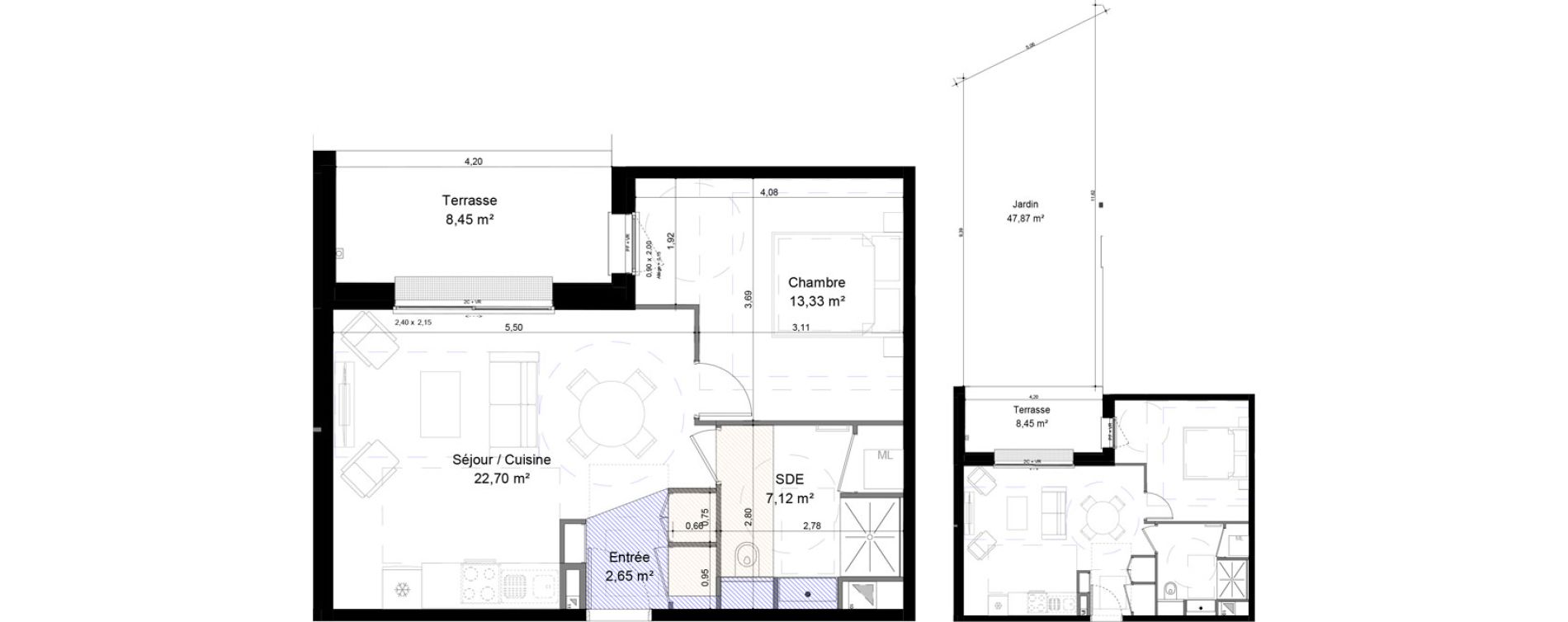 Appartement T2 de 45,80 m2 &agrave; Mondeville Centre