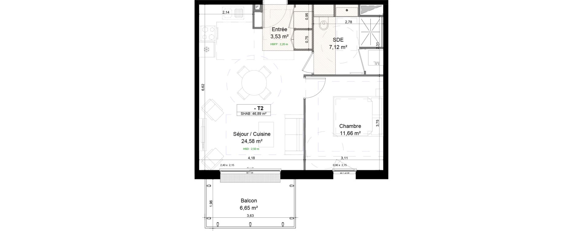 Appartement T2 de 46,89 m2 &agrave; Mondeville Centre