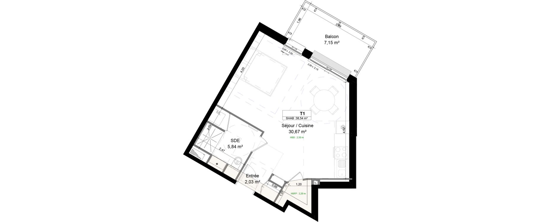 Appartement T1 de 38,54 m2 &agrave; Mondeville Centre