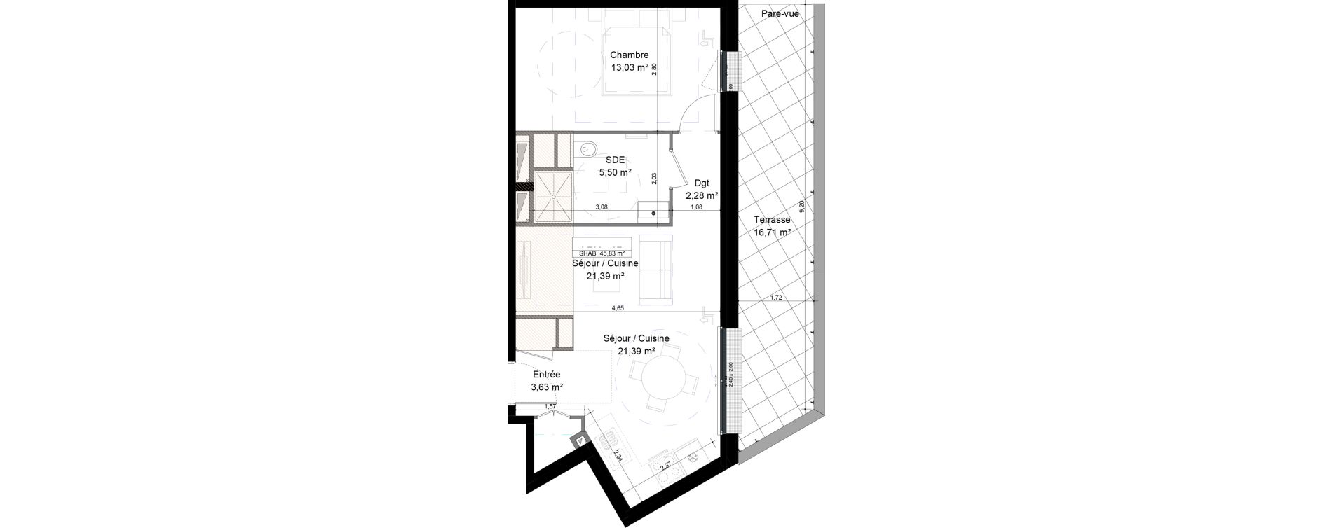 Appartement T2 de 45,83 m2 &agrave; Mondeville Centre