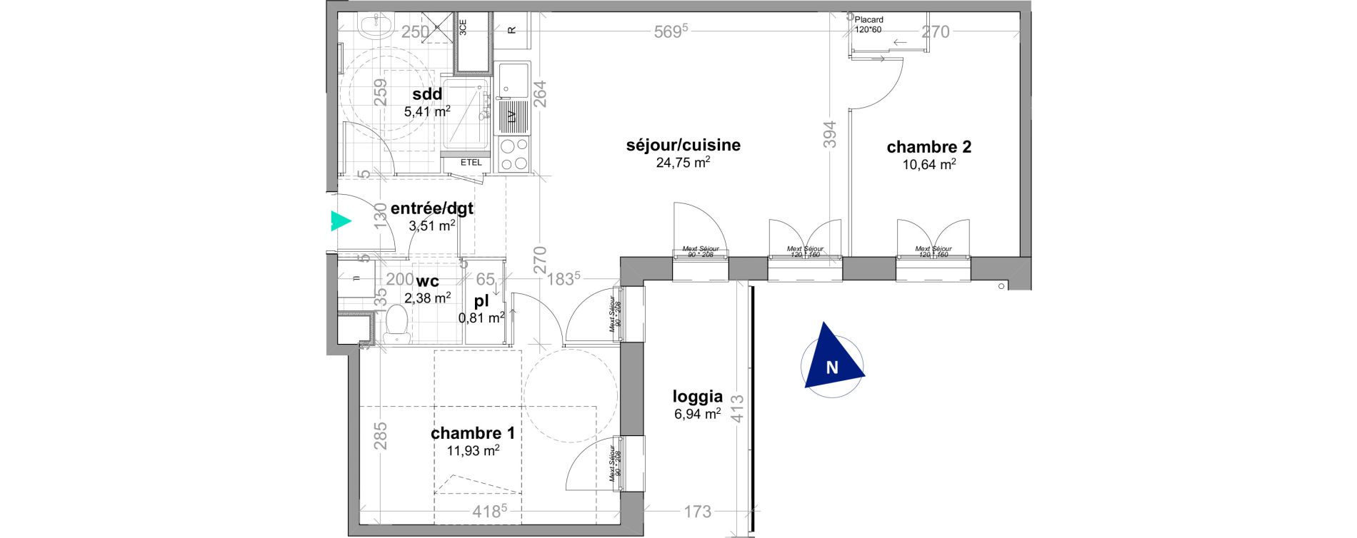Appartement T3 de 59,00 m2 &agrave; Ouistreham Centre