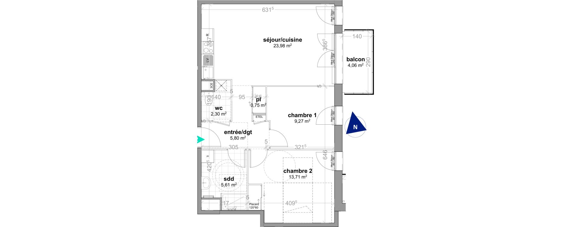 Appartement T3 de 61,00 m2 &agrave; Ouistreham Centre