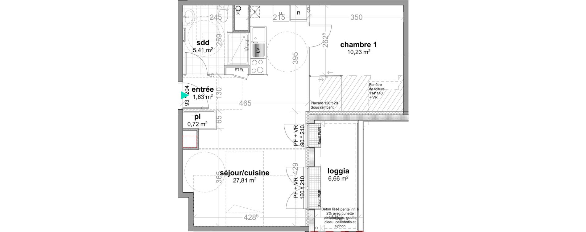 Appartement T2 de 45,80 m2 &agrave; Ouistreham Centre