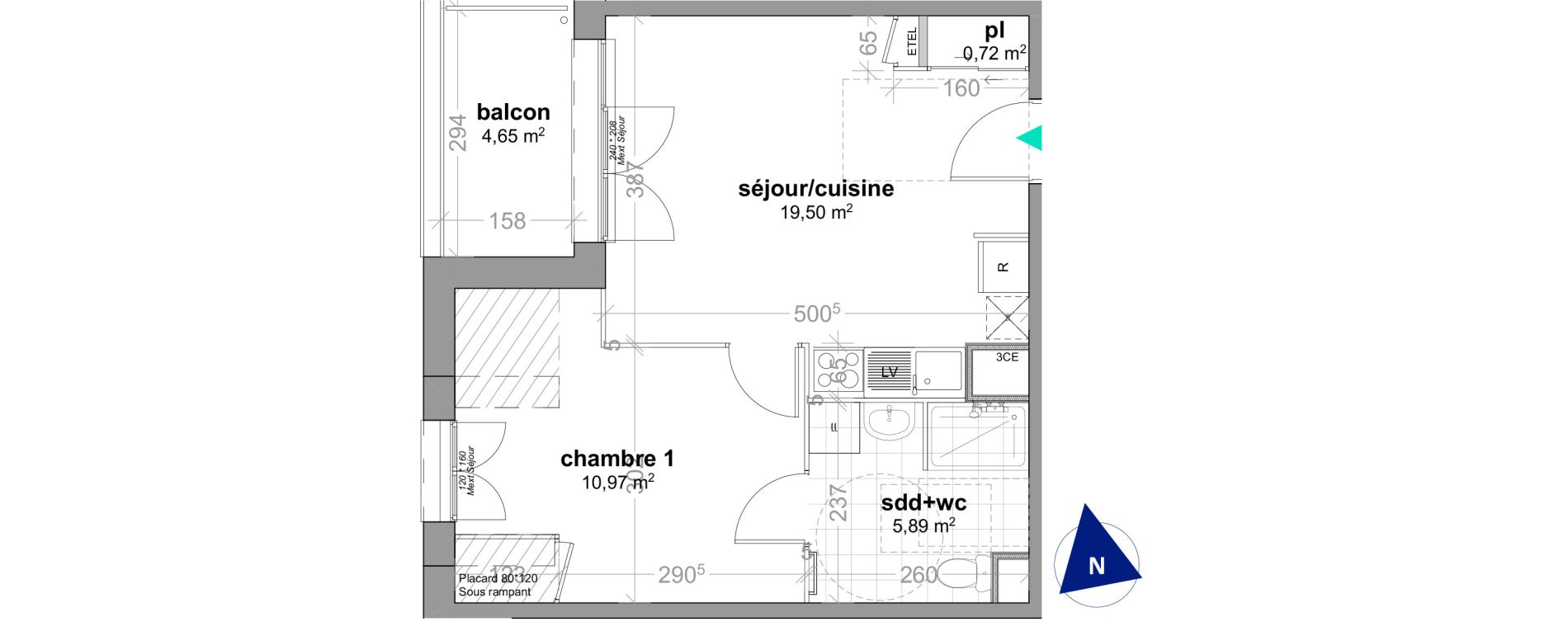 Appartement T2 de 37,00 m2 &agrave; Ouistreham Centre