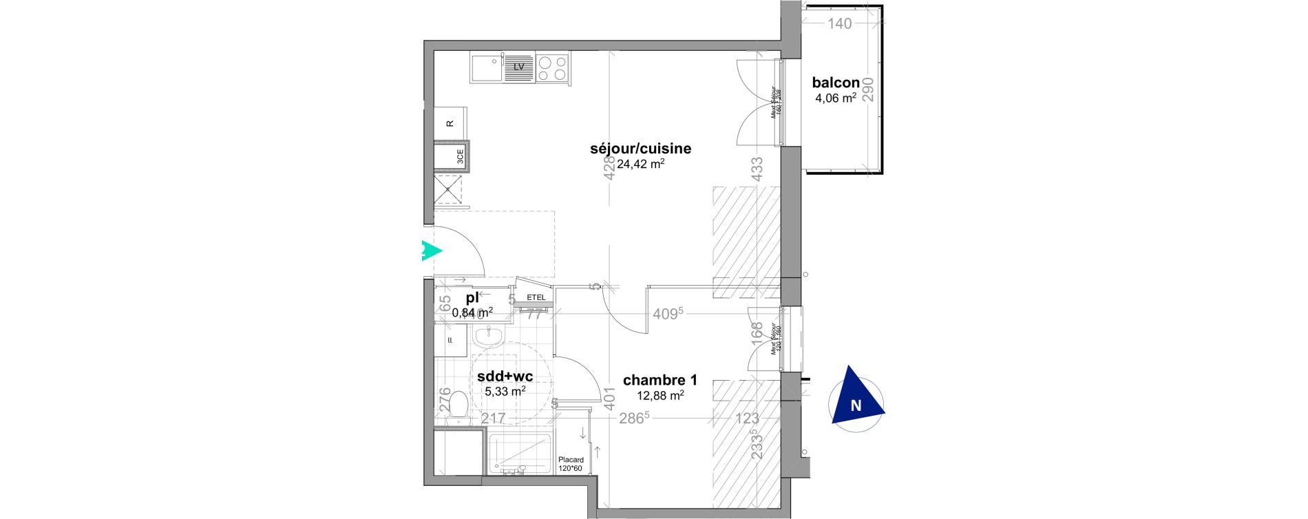Appartement T2 de 43,47 m2 &agrave; Ouistreham Centre