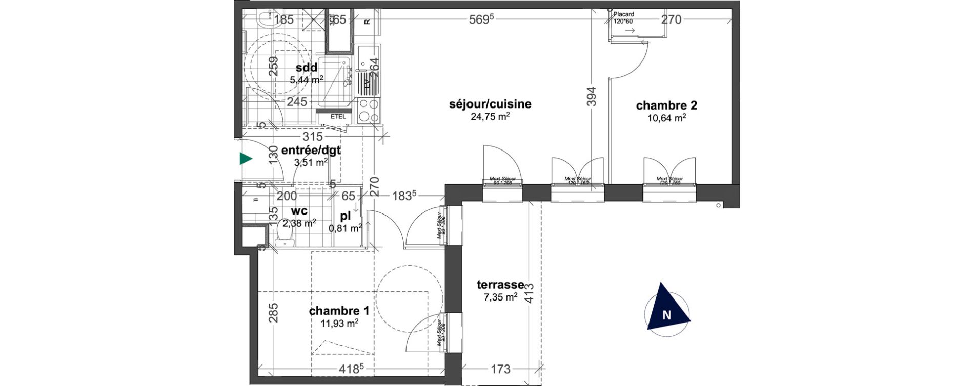 Appartement T3 de 59,46 m2 &agrave; Ouistreham Centre