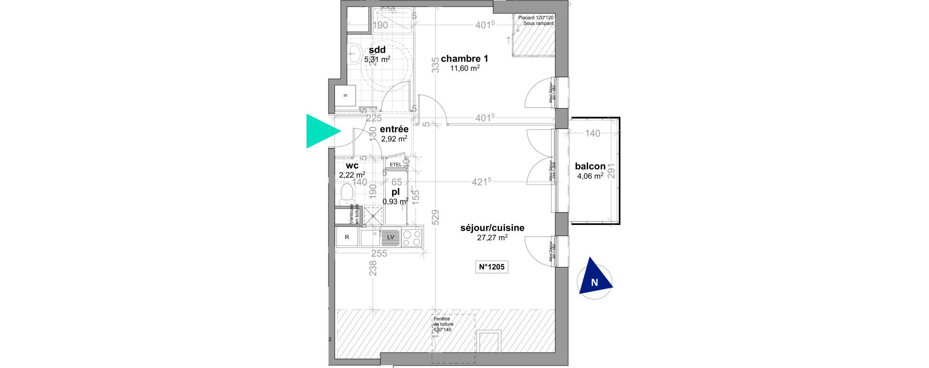 Appartement T2 de 50,25 m2 &agrave; Ouistreham Centre