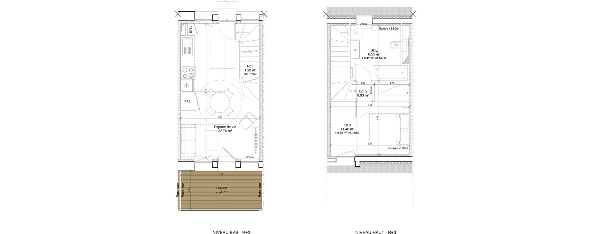 Duplex T2 de 41,59 m2 &agrave; Ouistreham Centre