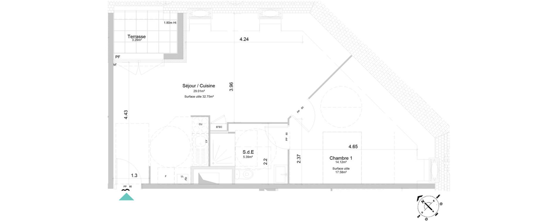 Appartement T2 de 48,52 m2 &agrave; Pont-L'Ev&ecirc;que Centre