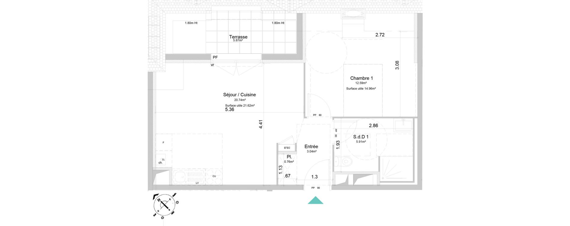 Appartement T2 de 43,04 m2 &agrave; Pont-L'Ev&ecirc;que Centre