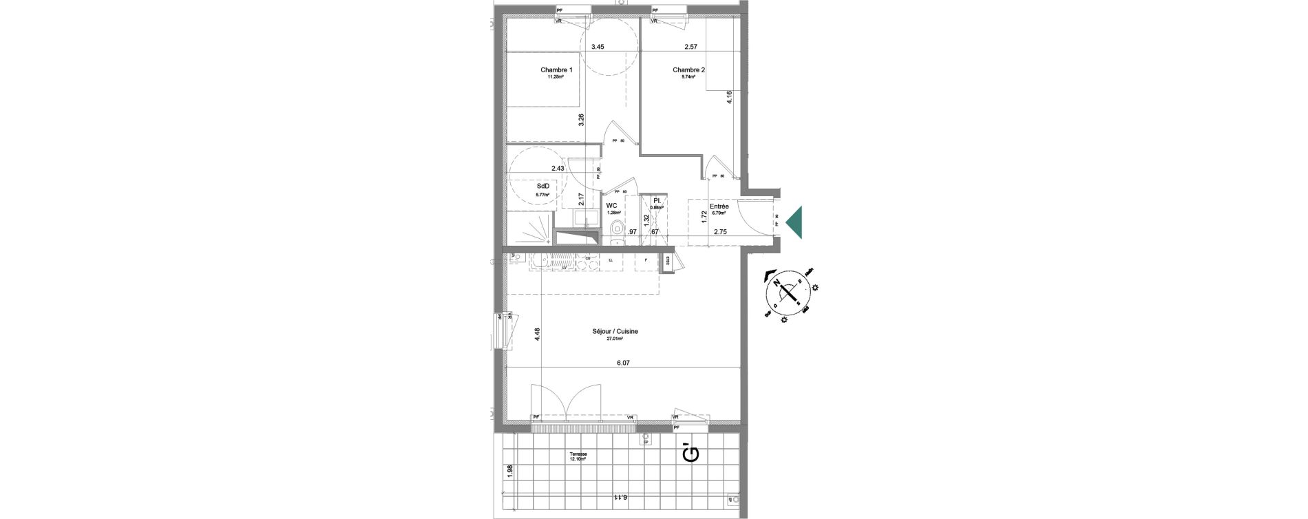 Appartement T3 de 62,72 m2 &agrave; Pont-L'Ev&ecirc;que Centre