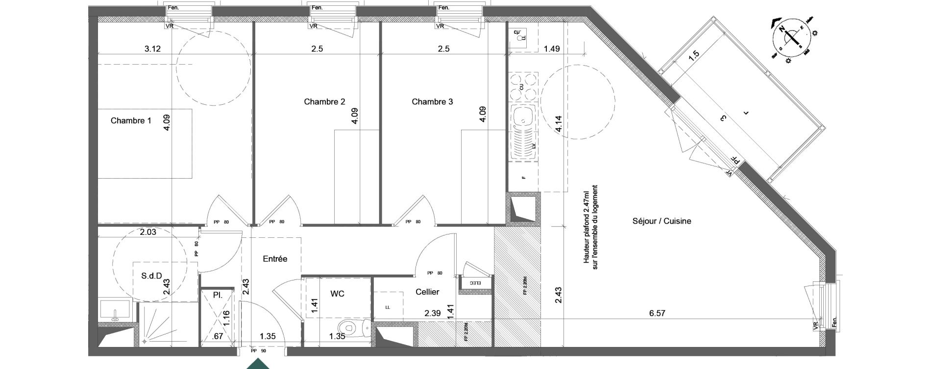 Appartement T4 de 80,81 m2 &agrave; Pont-L'Ev&ecirc;que Centre