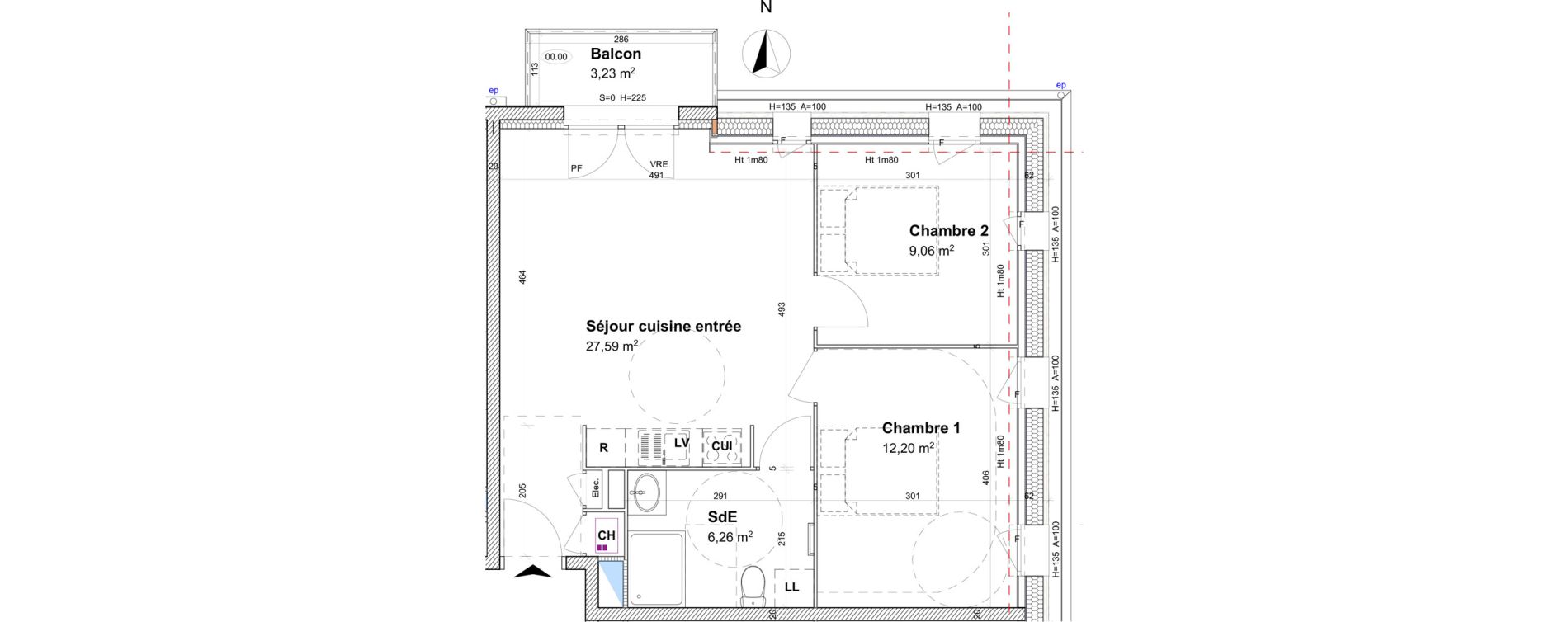 Appartement T3 de 55,11 m2 &agrave; Pont-L'Ev&ecirc;que Le mont fiquet