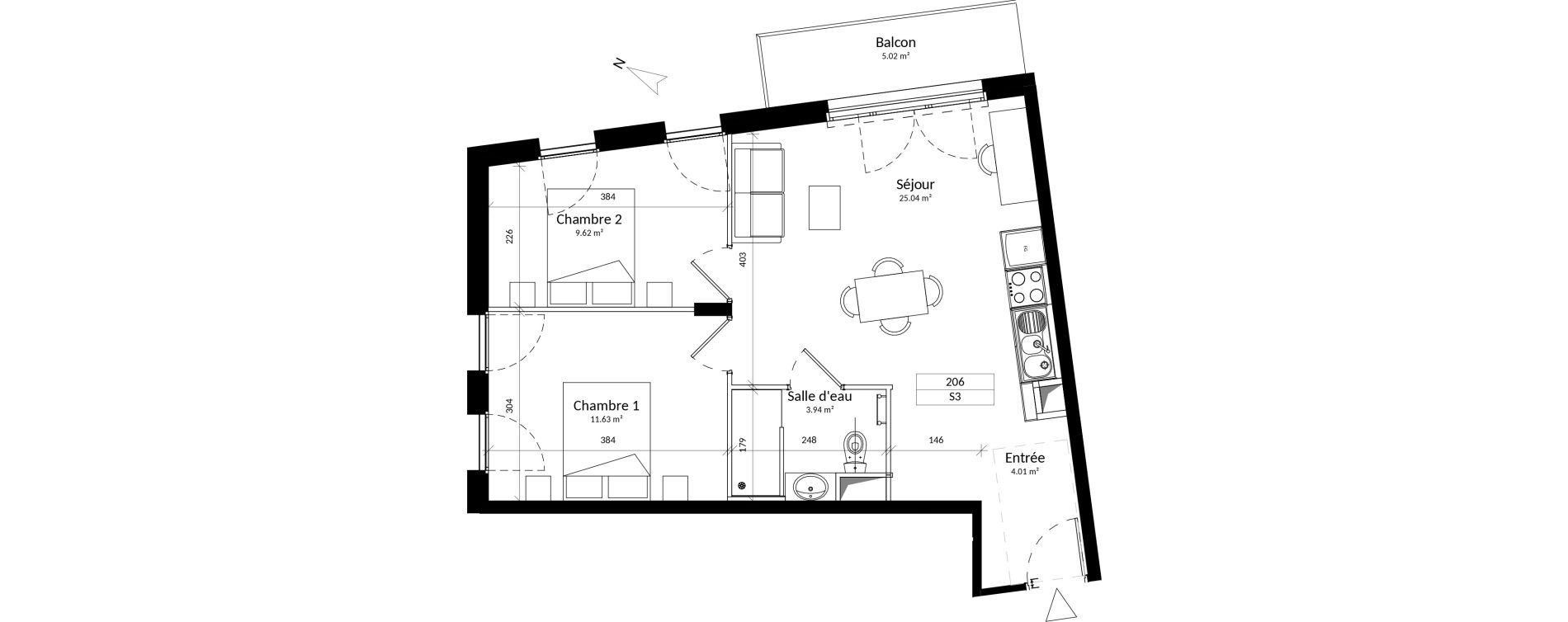 Appartement T3 de 54,25 m2 &agrave; Saint-Contest Centre