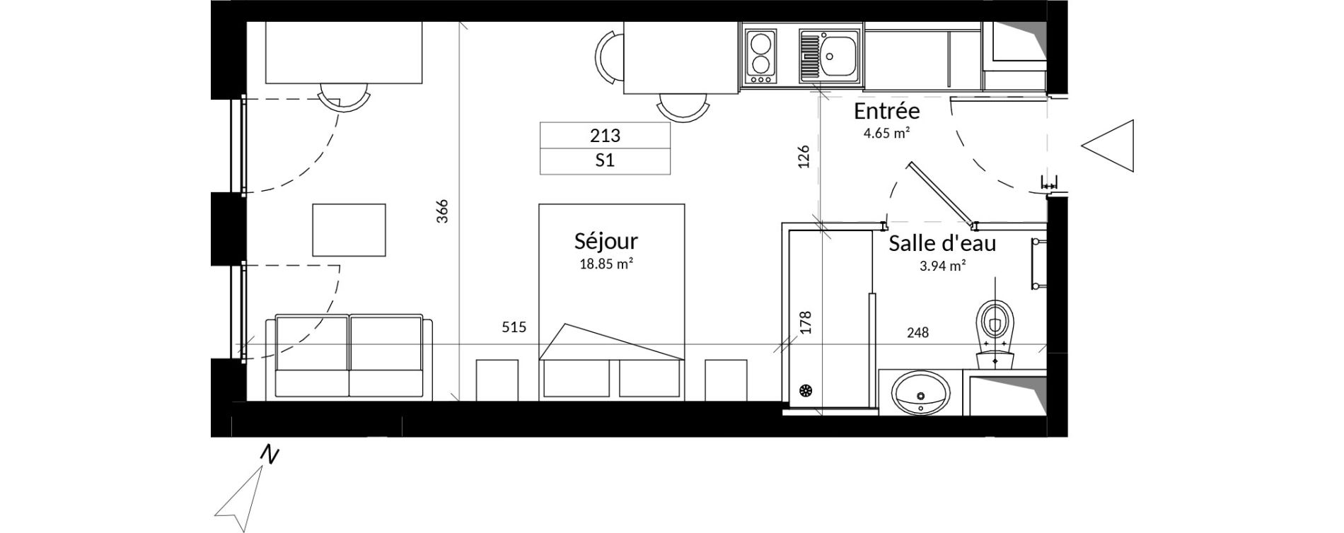 Appartement T1 de 27,44 m2 &agrave; Saint-Contest Centre