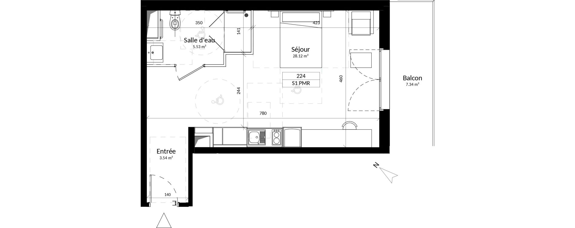 Appartement T1 de 37,20 m2 &agrave; Saint-Contest Centre