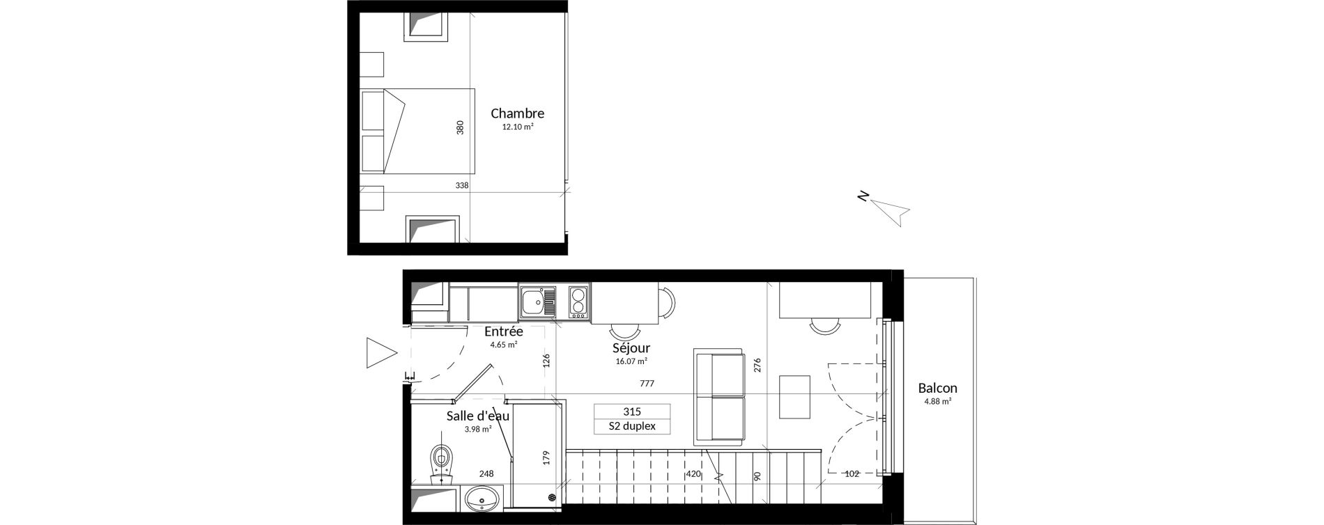 Duplex T2 de 36,80 m2 &agrave; Saint-Contest Centre