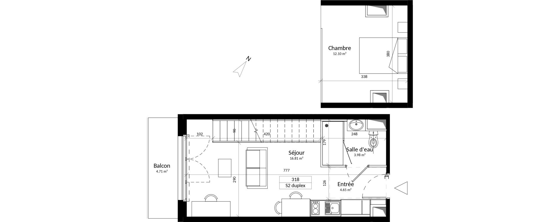 Duplex T2 de 37,54 m2 &agrave; Saint-Contest Centre