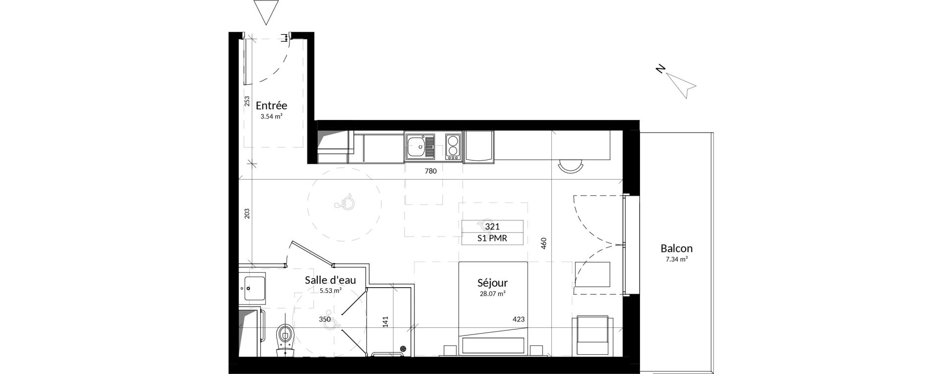 Appartement T1 de 37,14 m2 &agrave; Saint-Contest Centre