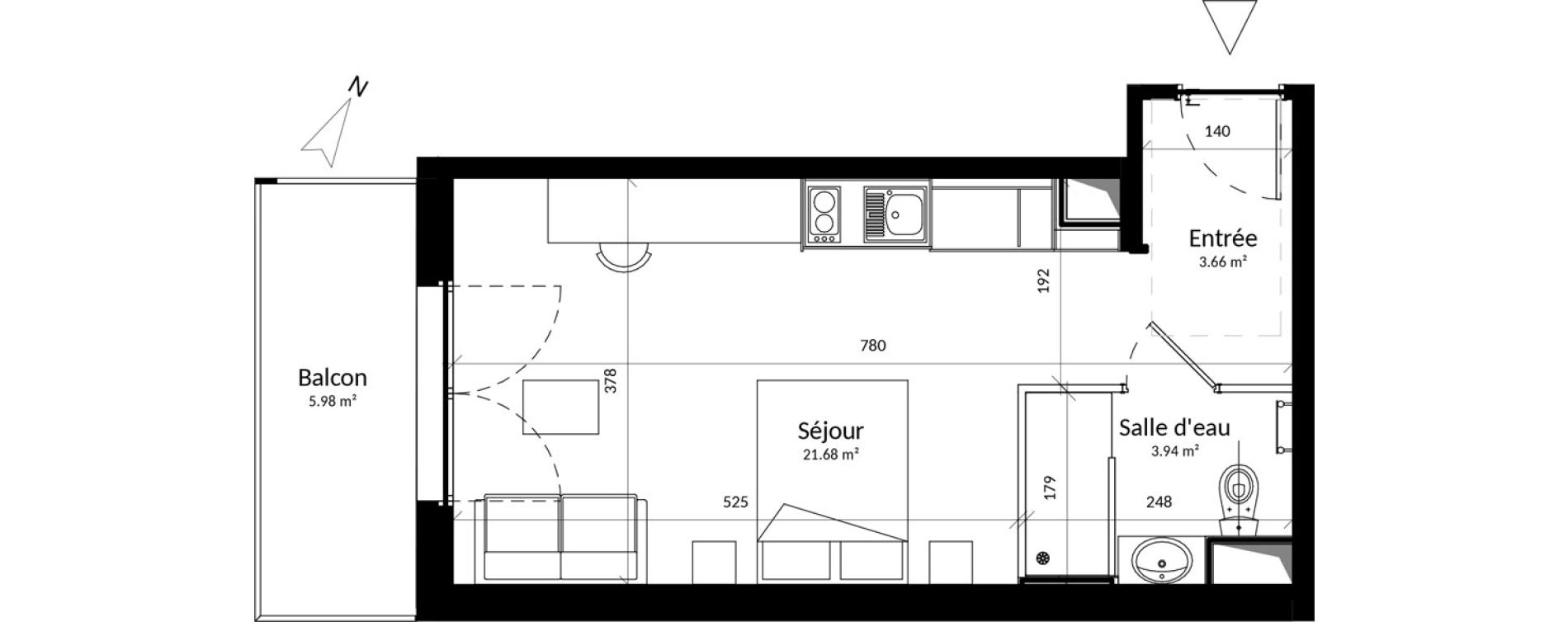 Appartement T2 de 29,29 m2 &agrave; Saint-Contest Centre