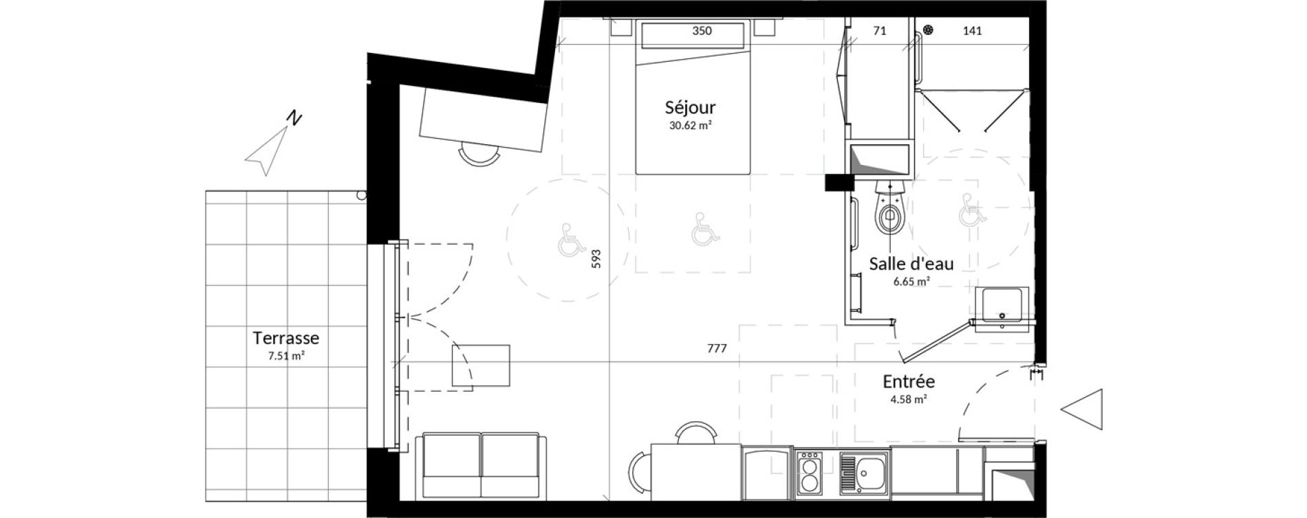 Appartement T1 de 41,84 m2 &agrave; Saint-Contest Centre