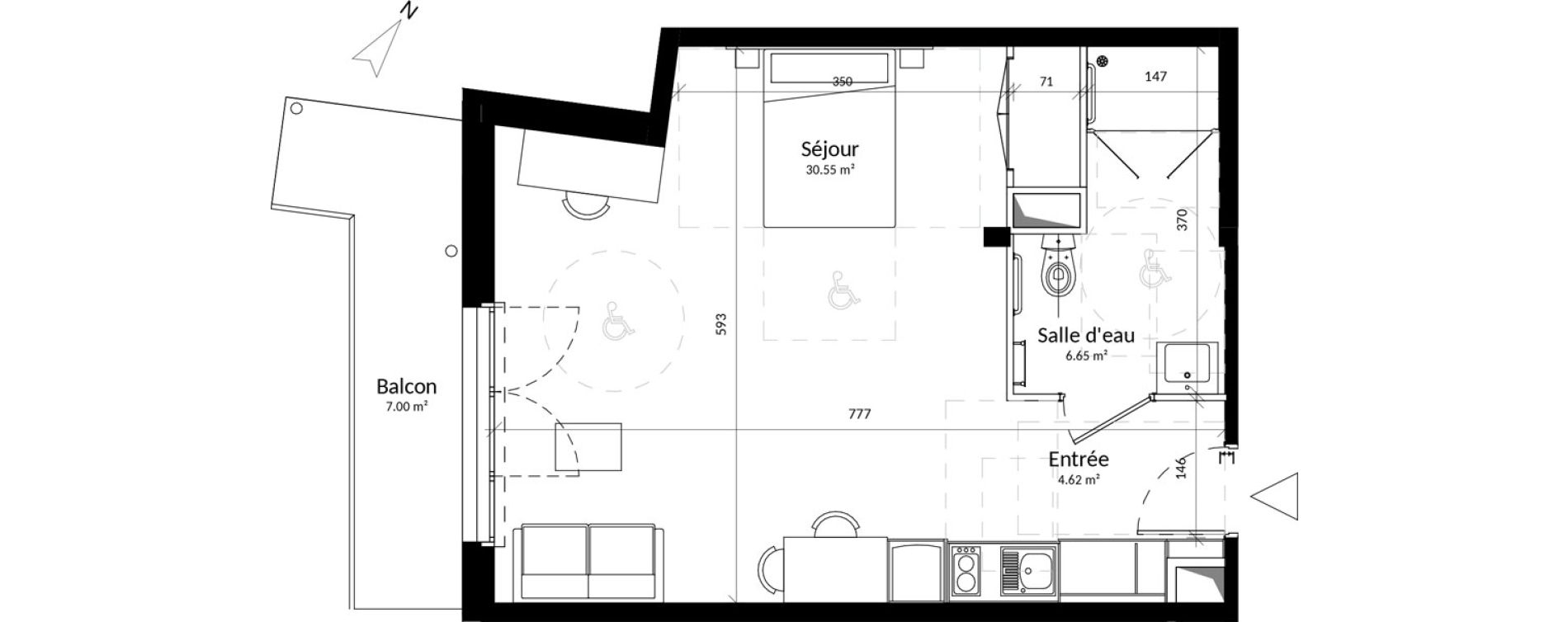 Appartement T1 de 41,82 m2 &agrave; Saint-Contest Centre