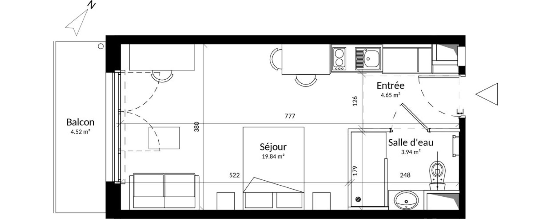 Appartement T1 de 28,43 m2 &agrave; Saint-Contest Centre