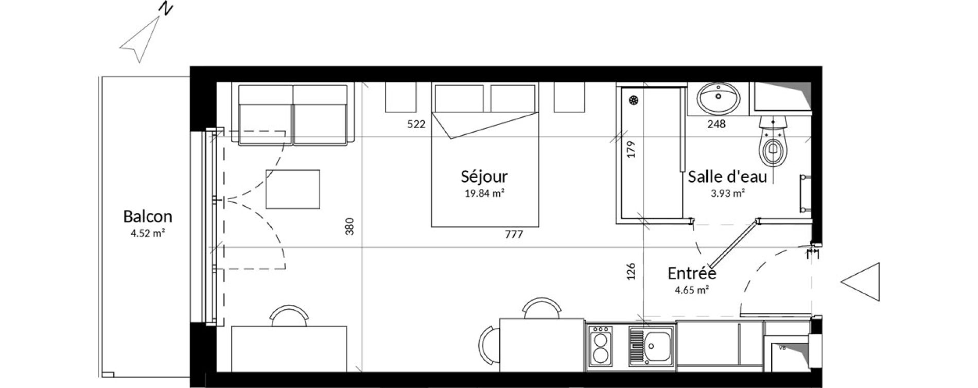 Appartement T1 de 28,41 m2 &agrave; Saint-Contest Centre