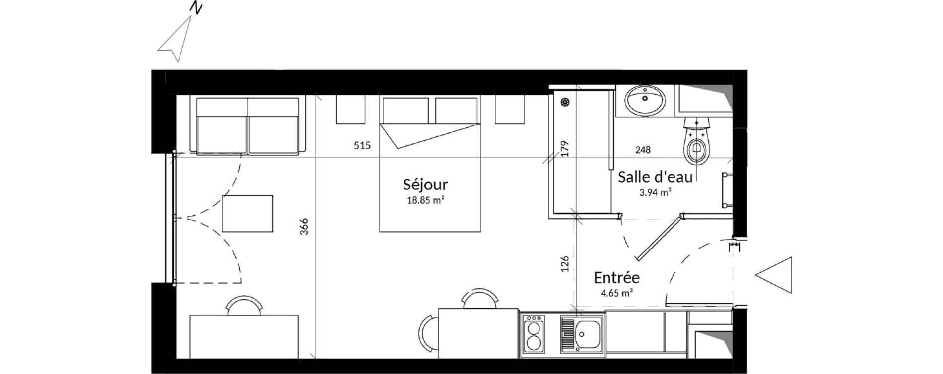 Appartement T1 de 27,44 m2 &agrave; Saint-Contest Centre
