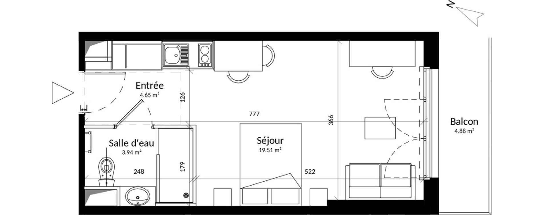Appartement T1 de 28,10 m2 &agrave; Saint-Contest Centre