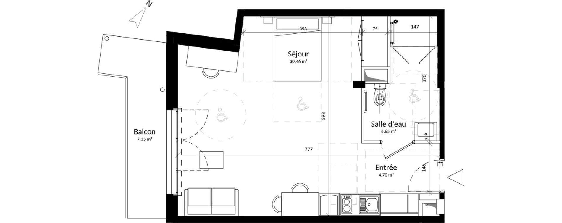 Appartement T1 de 41,82 m2 &agrave; Saint-Contest Centre