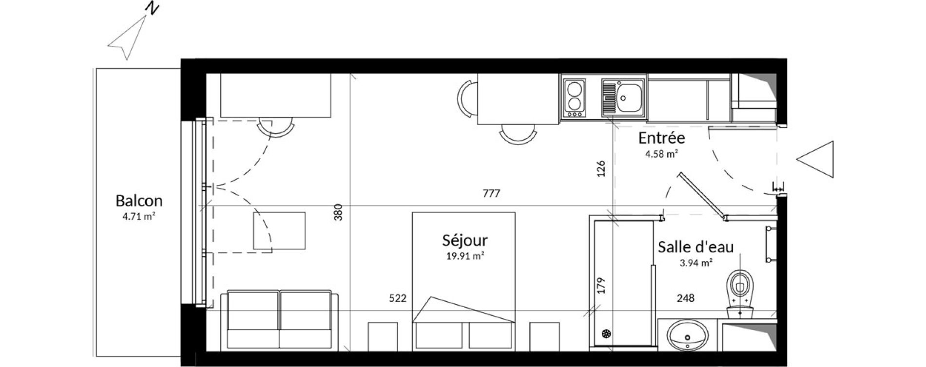 Appartement T1 de 28,43 m2 &agrave; Saint-Contest Centre