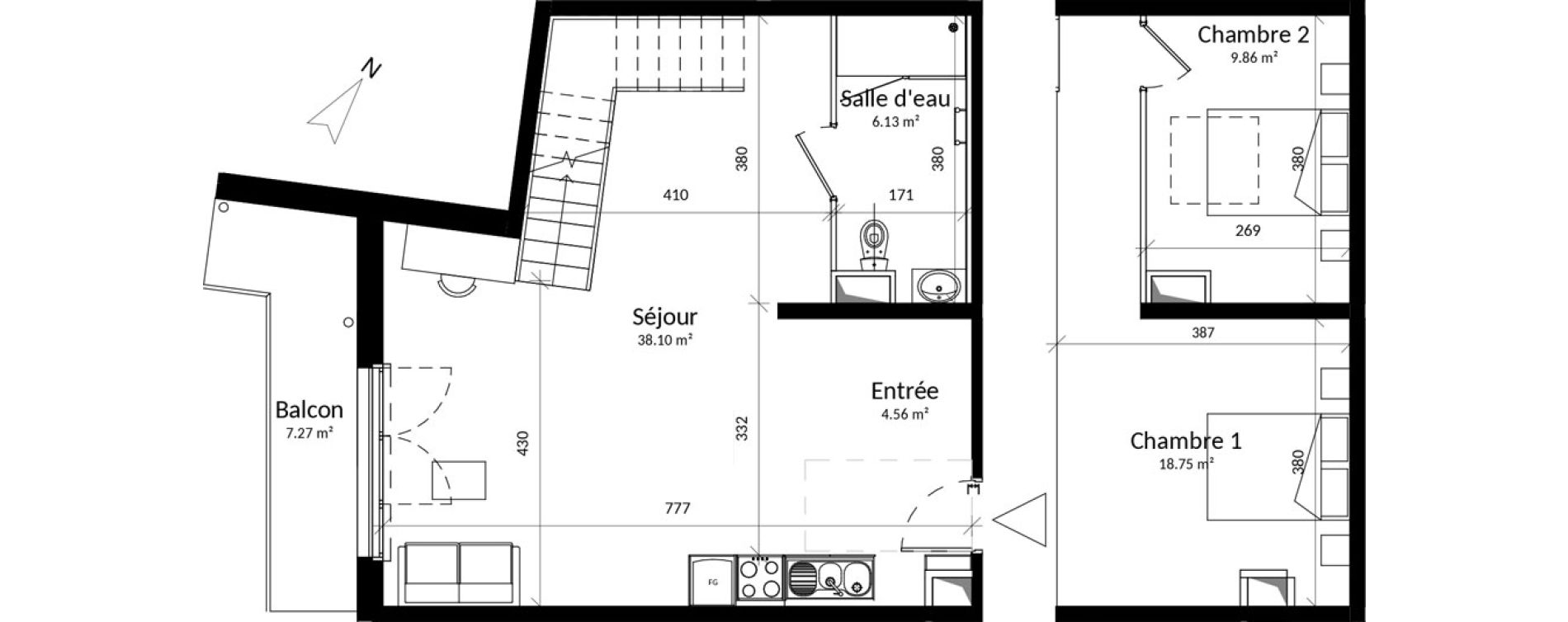 Duplex T3 de 77,40 m2 &agrave; Saint-Contest Centre