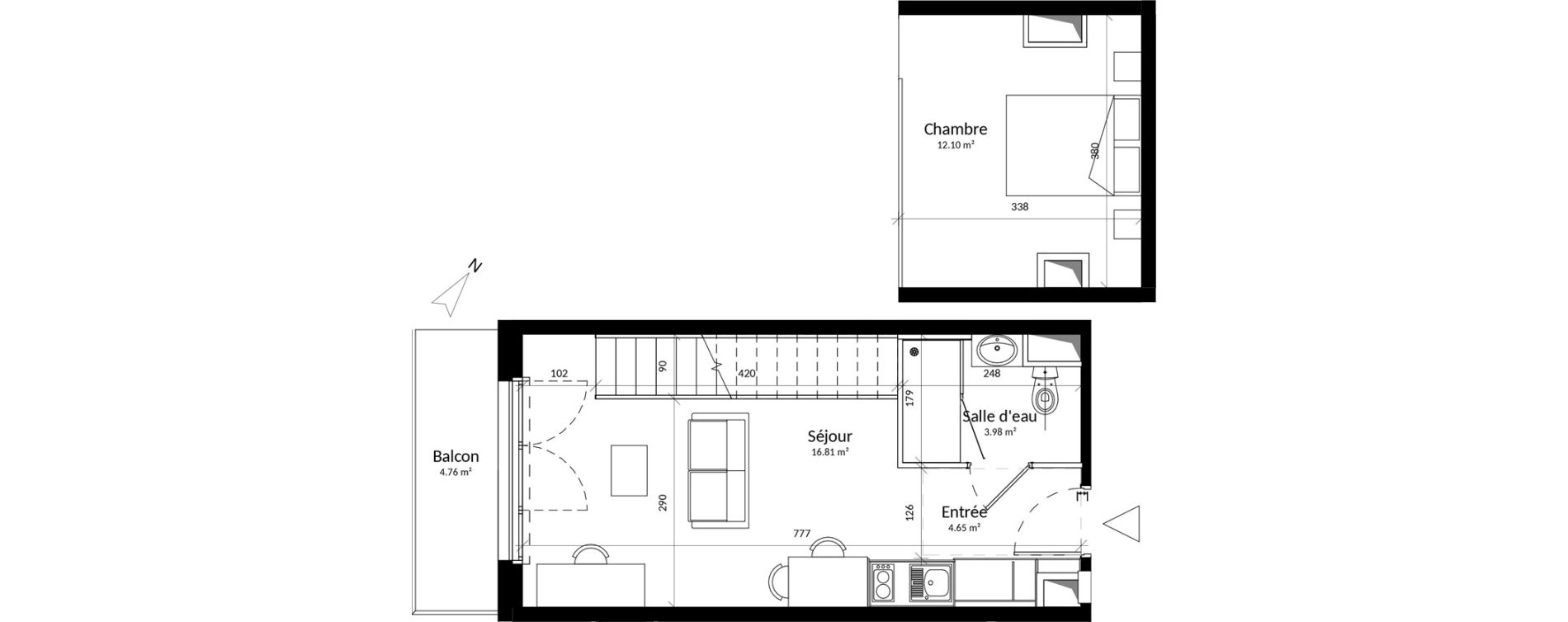 Duplex T2 de 37,54 m2 &agrave; Saint-Contest Centre