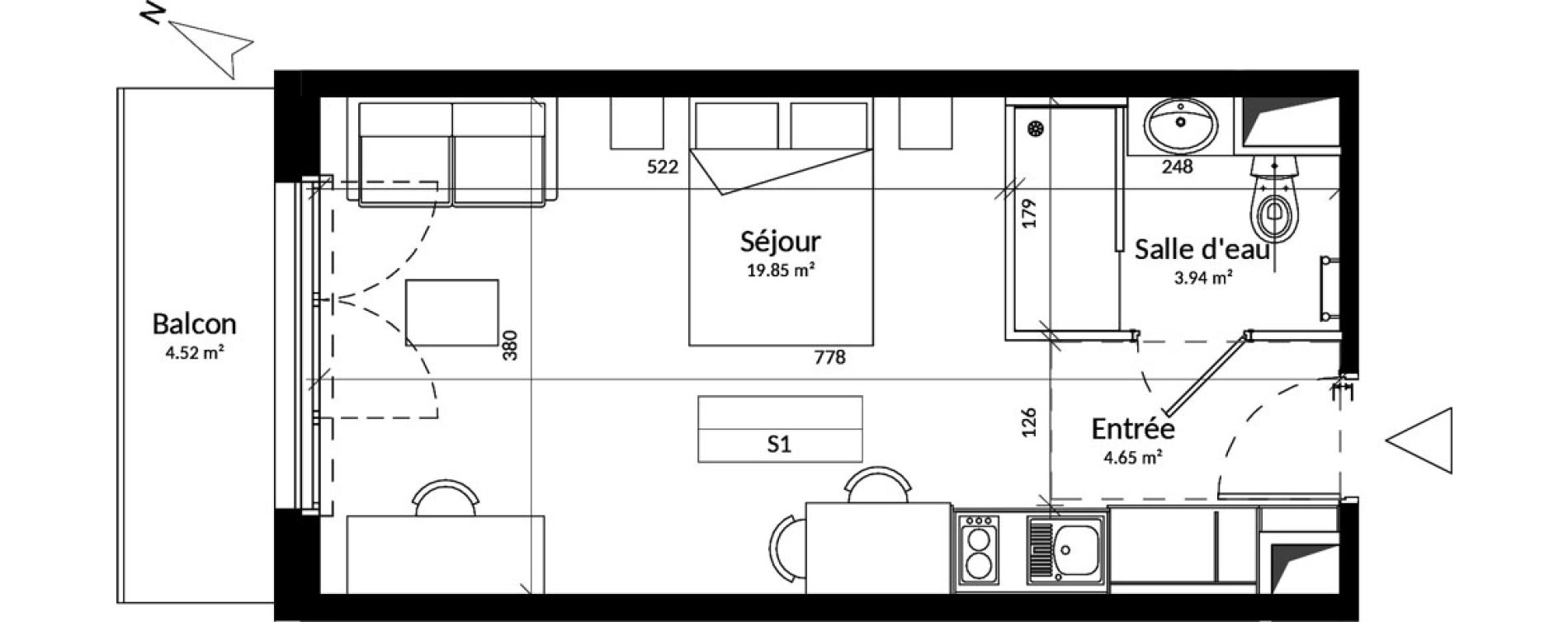 Appartement T1 de 28,45 m2 &agrave; Saint-Contest Centre