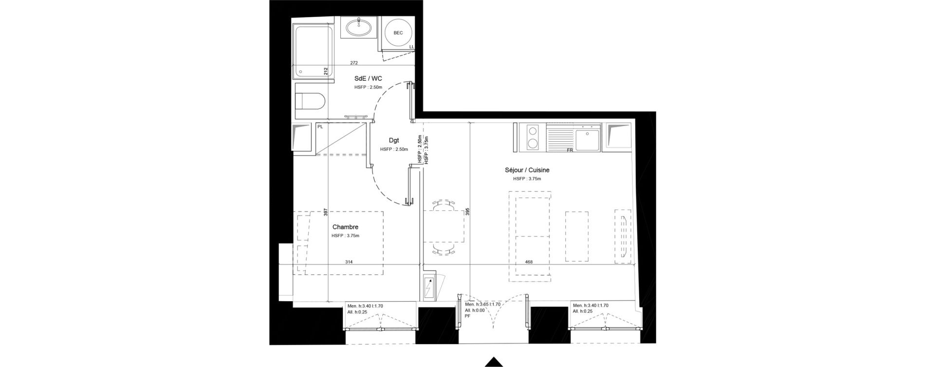 Appartement T2 de 34,30 m2 &agrave; Sommervieu Centre